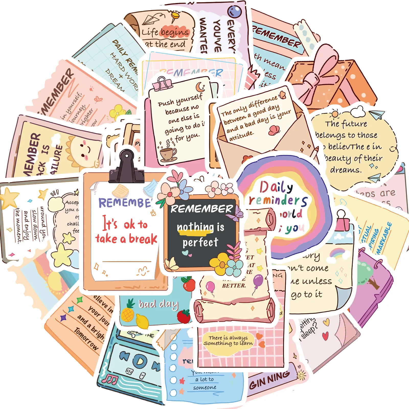 

50PCS Cartoon Encouragement Text Graffiti Stickers English Decorative Water Cup Stationery Notebook Waterproof Sticker Kids Toy