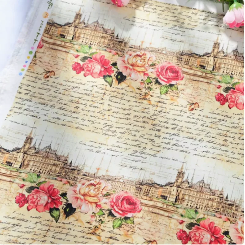 Tissu en toile de coton fin avec imprimé de fleurs rétro Vintage, sac de bricolage fait à la main, coussin de dos d'oreiller, nappe, CR-153