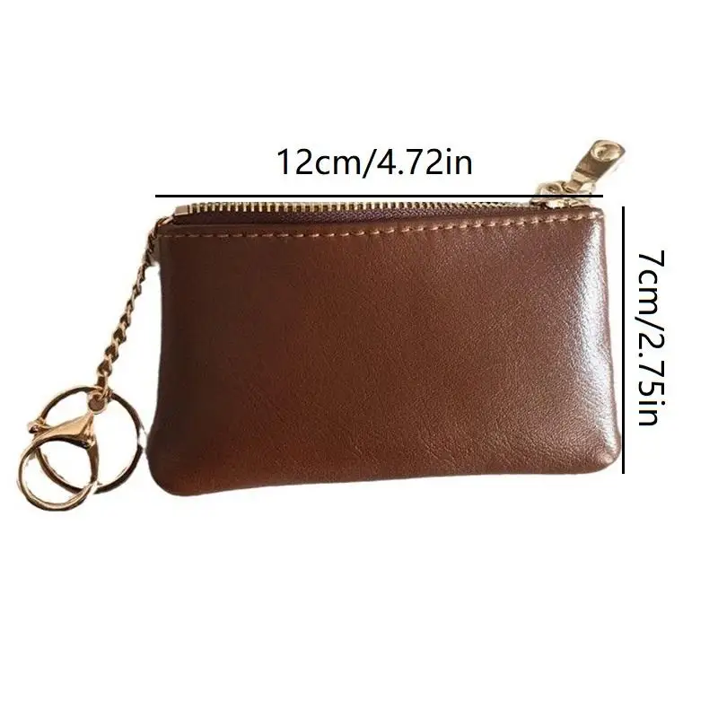 PU Leather Mini Coin Purse Gold Keychain Smooth Zipper Minimalist Solid Color for College Students Campus Daily Use