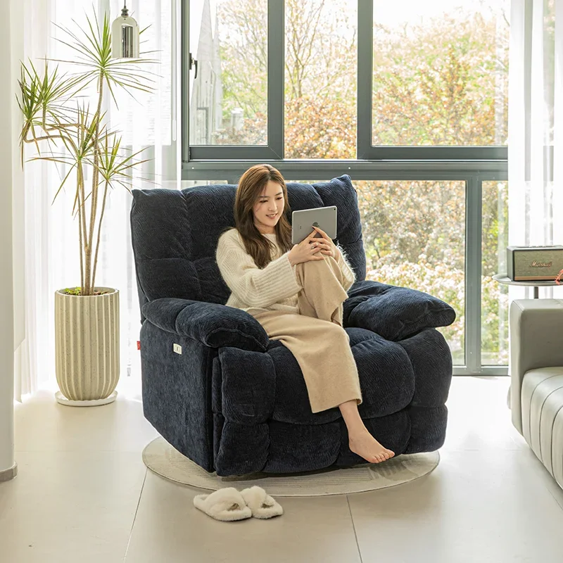 

Blue fabric lazy living room leisure reclining sleeping rocking chair electric function single sofa