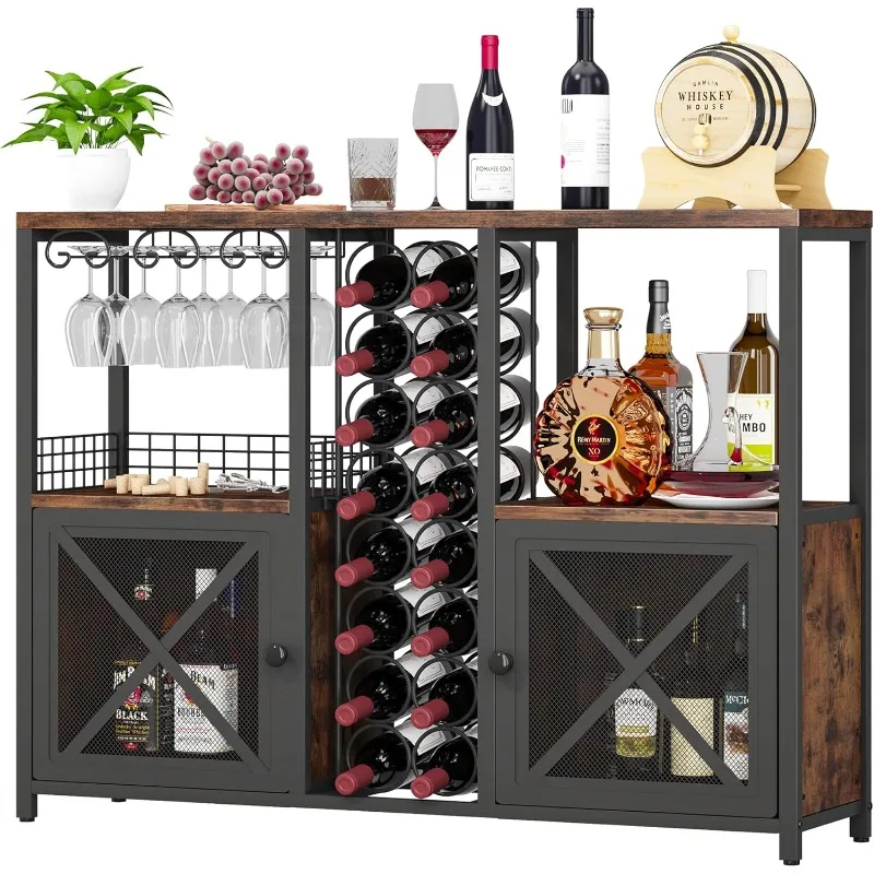 

Mini Bars For Home, Wooden Coffee Bar Cabinet, Modern Liquor Cabinet For Liquor And Glasses, Farmhouse Buffet Wine