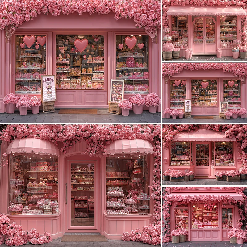 

LS Photography Backdrop Valentine's Day Pink Rose Shop Decora Cake Smash Newborn 1st Birthday Party Backgrounds For Photographs