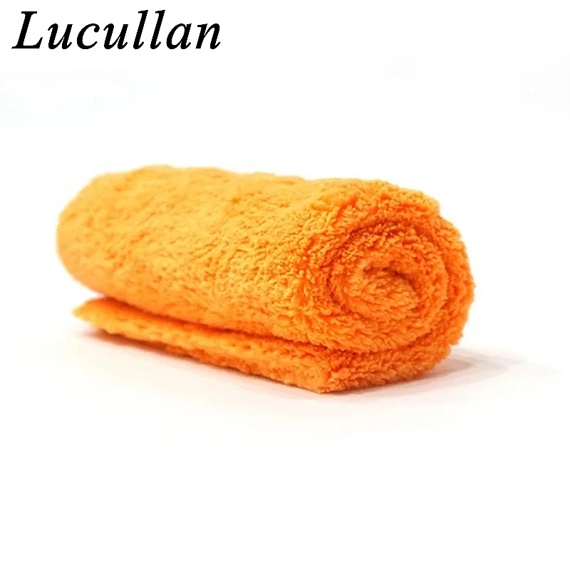 Lucullan-toallas de microfibra sin bordes de felpa súper gruesa naranja, paños de limpieza para el cuidado del coche, Trapos de secado de detalles