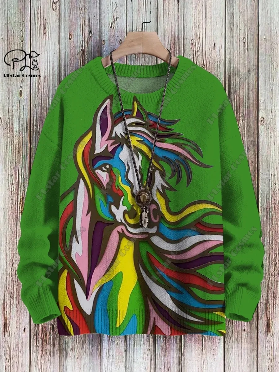 PLstar コスモス 新しい 3D プリント動物シリーズ馬柄醜いセーター冬ストリートカジュアルユニセックス