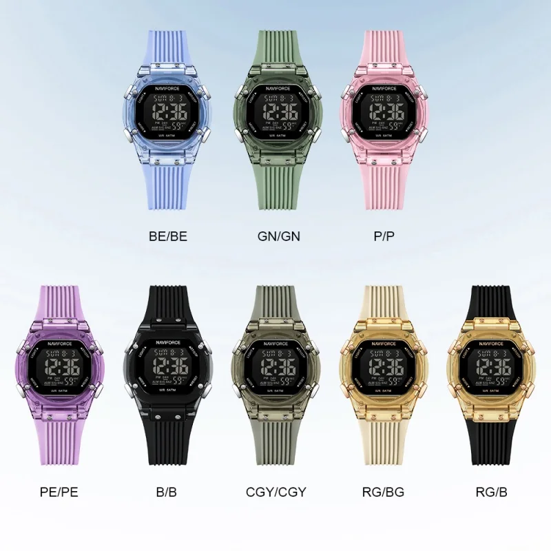 NAVIFORCE ساعة نسائية متعددة الوظائف عرض الوقت المزدوج السيدات الرياضة ساعة توقيت العد التنازلي المرأة ساعة إلكترونية LED NF6114 #6