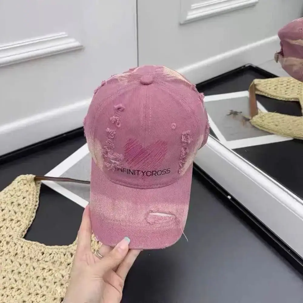 

Vintage Cotton Love Baseball Hat Adjustable Sunscreen Letter Baseball Cap Korean Style Soft Top Hole Peaked Cap Streetwear