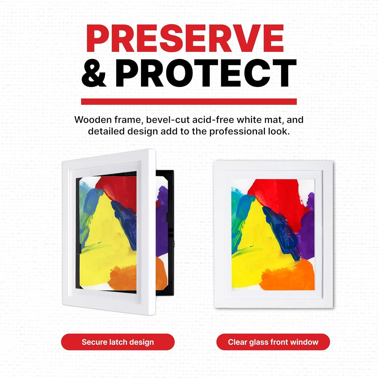 خزانة عرض فنية للأطفال، تحمل 50 قطعة فنية مقاس 8.5 × 11 بوصة، إطار أبيض مع فتحة أمامية لسهولة التحديثات