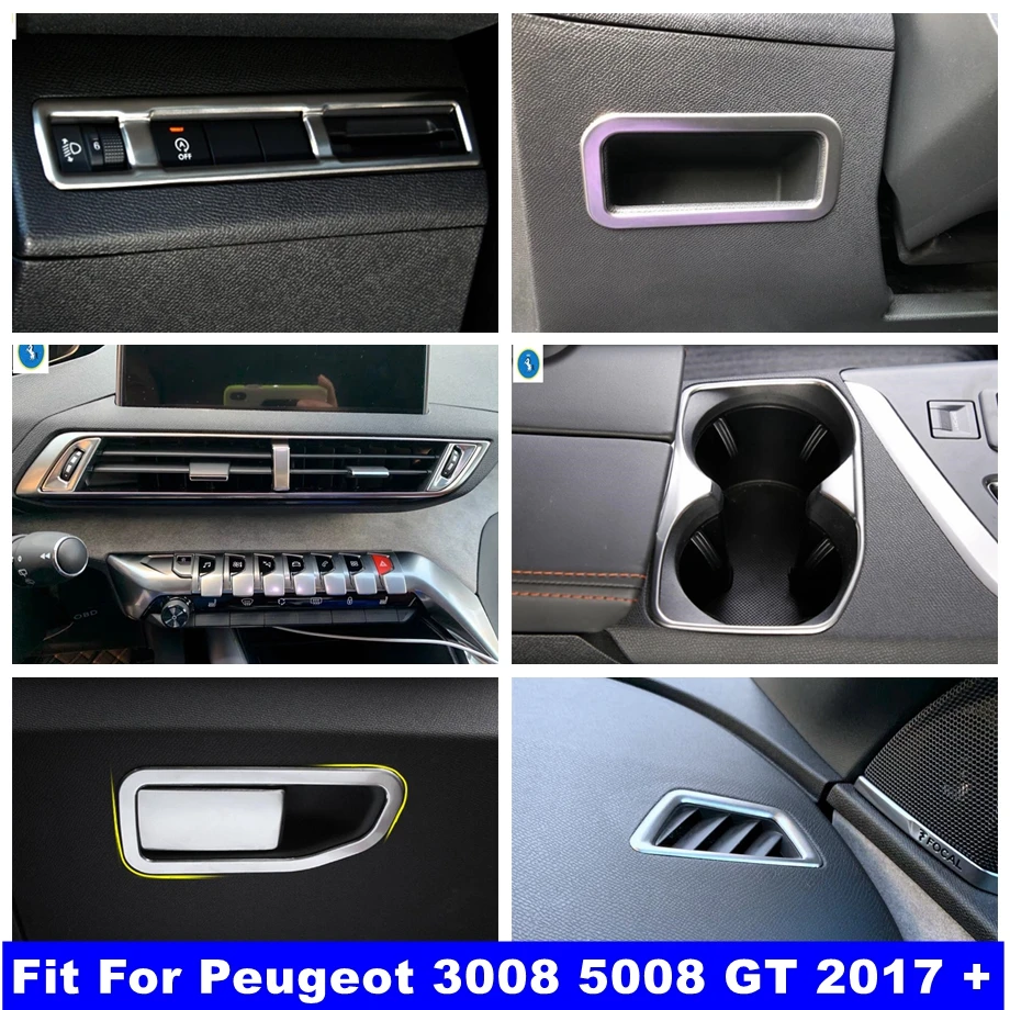 

Silver Air AC Water Cup Holder Lights Control Panel Storage Grid Cover Trim Fit For Peugeot 3008 5008 GT 2017 - 2023 Accessories