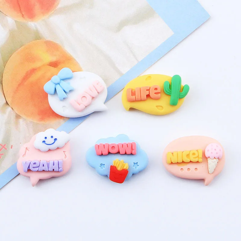 Hot Resin Cabochons Flatback 20pcs Cute Love Cartoon Chat Bubble Resins Flat Back Embellishments for Home Decorations Accessory