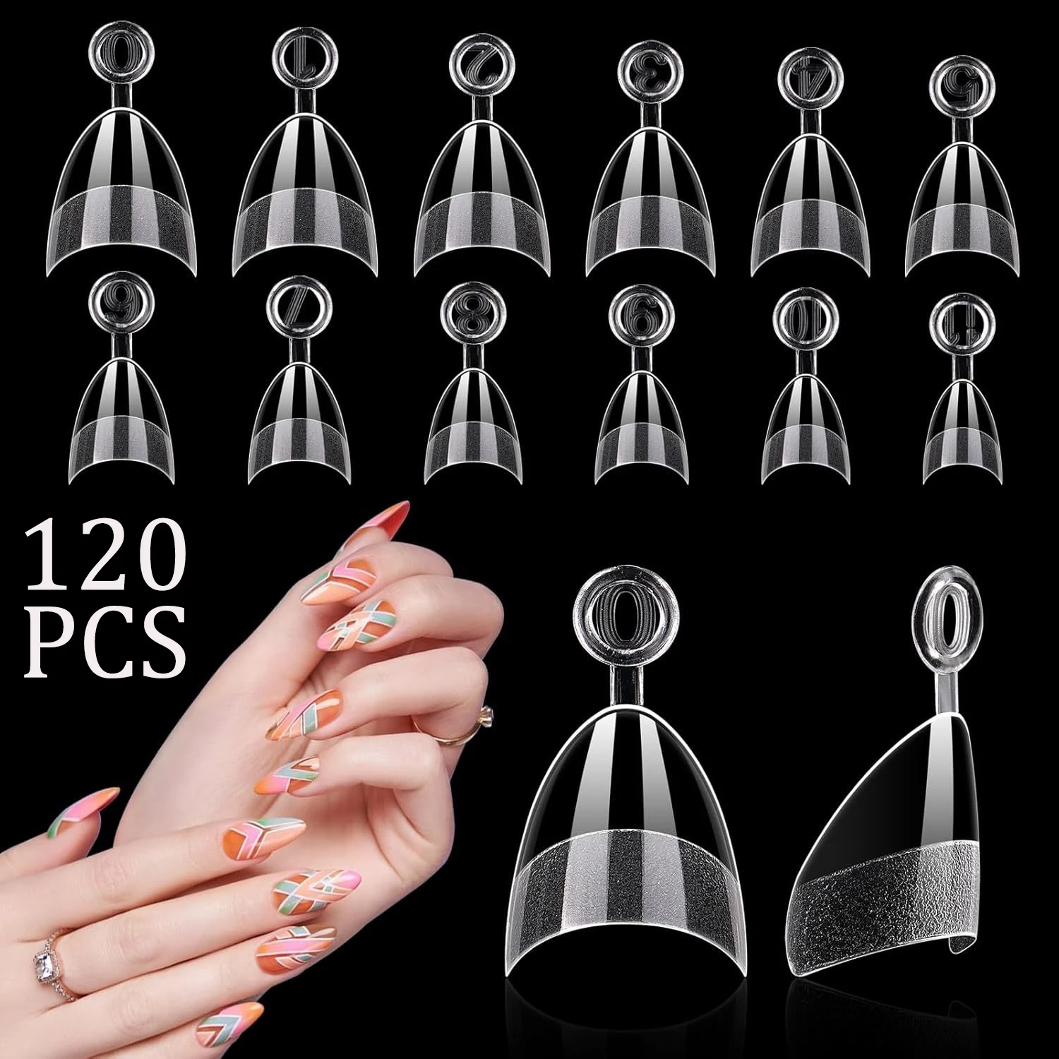 120 Stück Lange Transparente Sargnagelspitzen für Acrylnägel, Nagelstudios und DIY-Nagelkunst, Halbfertiges Produkt mit Klebstoff – Detail 17