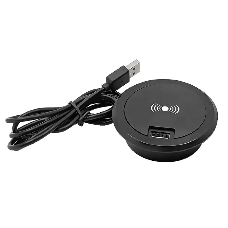 Desk Wireless Headphone Round Wireless Charging Embedded Desktop Grommet Power Wireless Charging Pad