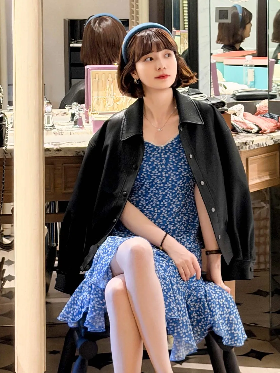 

Платье-сарафан Daisy с синим цветочным принтом для ранней весны, женское модное повседневное платье из полиэстера, приталенное