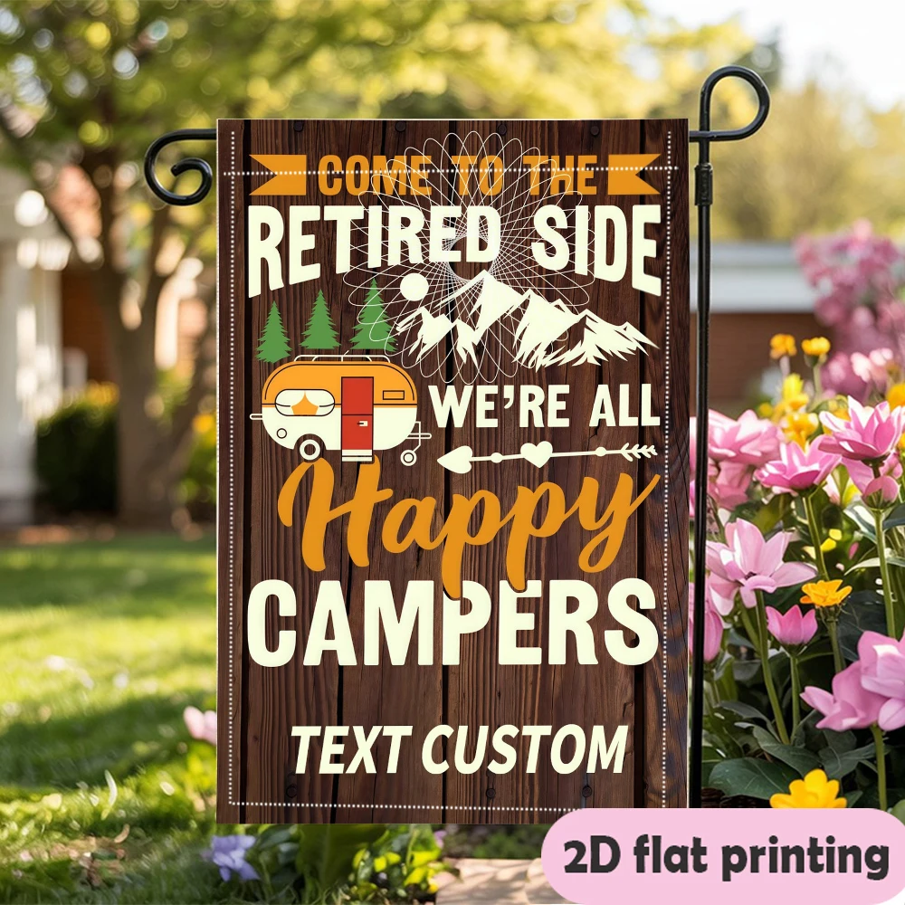 Custom Garden Flag, Custom Text Camper Mountain Wood Grain,garden decoration Outdoor Courtyard Decor