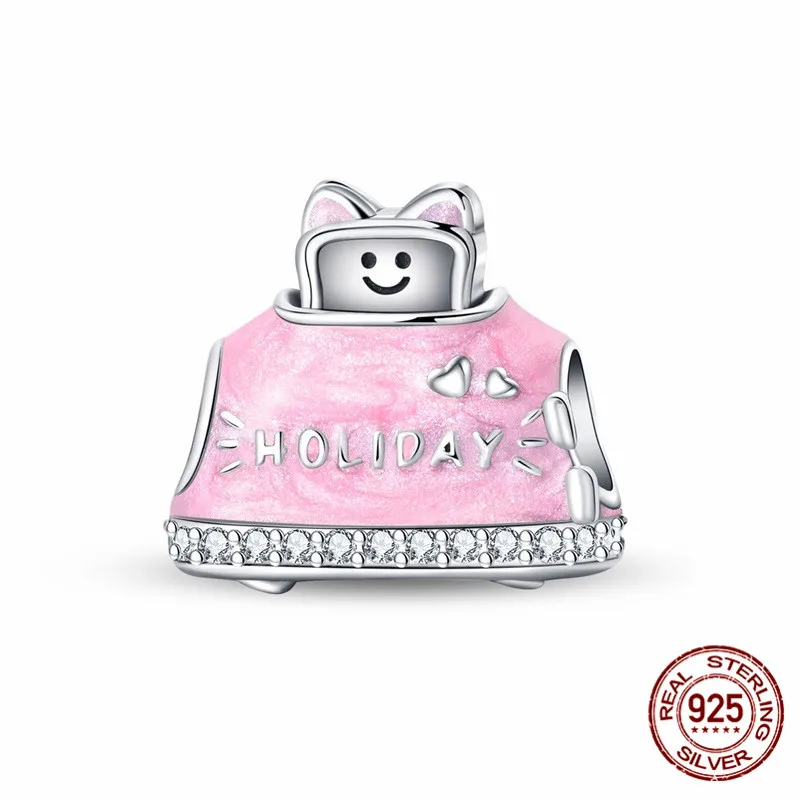 

925 Sterling Silver Beaded Zircon Pink Ironing Machine Pendant suitable for original bracelet designs DIY womens jewelry gifts