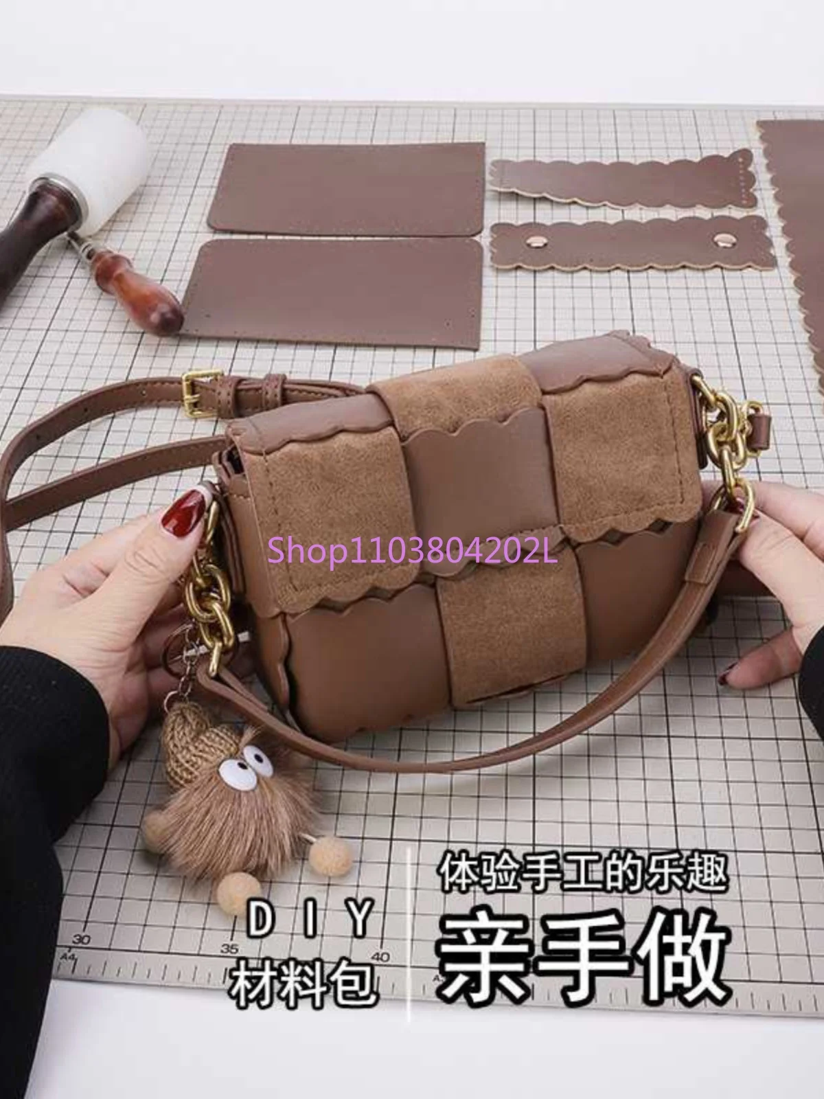 Hand-Woven Bag Women's 2024 New Advanced Texture Niche DIY Homemade Material Bag Biscuit Messenger Bag