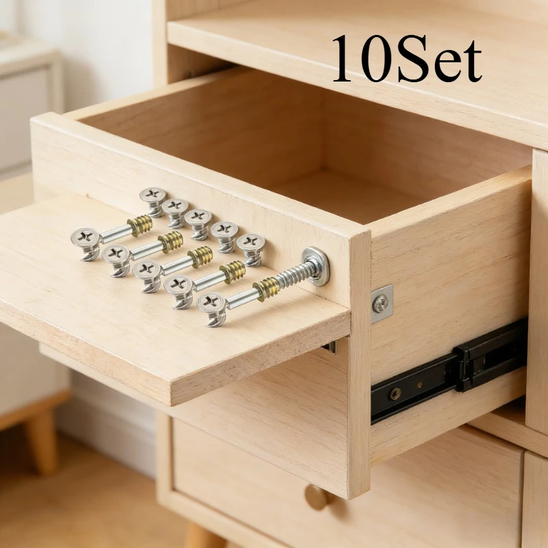 

3in1 Furniture Connector Cam Lock Nut with Dowel for Cabinet Wardrobe Assembly M6 Eccentric Wheel Fastener Set for RTA Furniture