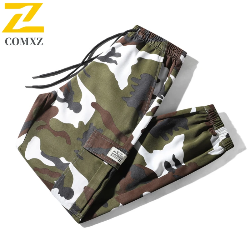 Hip Hop Cargo Pants Men's Autumn Fashion Casual Camouflage Multi-Pocket Work Pants Male Walking Jogging Elastic Waist Trousers