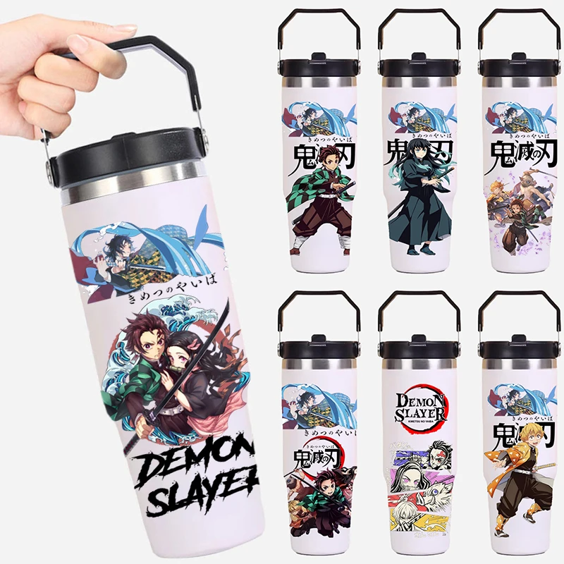 

30oz Anime Demon Slayer Printed Simple Solid Color Stainless Steel Thermos Water Cup Thermal Insulation Cold Ice Cup Kid Gift