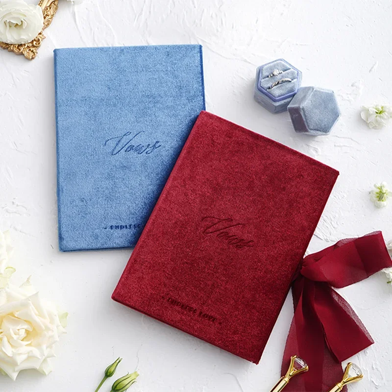 2pcs can custom names wedding favor velvet ins bride groom vows card party blue red pink quality oath books Declaration of love