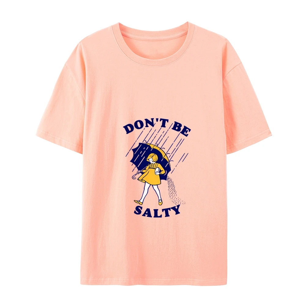 Cotton T - Shirt, Slogan with Cartoon Girl & Umbrella Graphic, Playful & Positive Vibe, Casual Style for Daily Wear