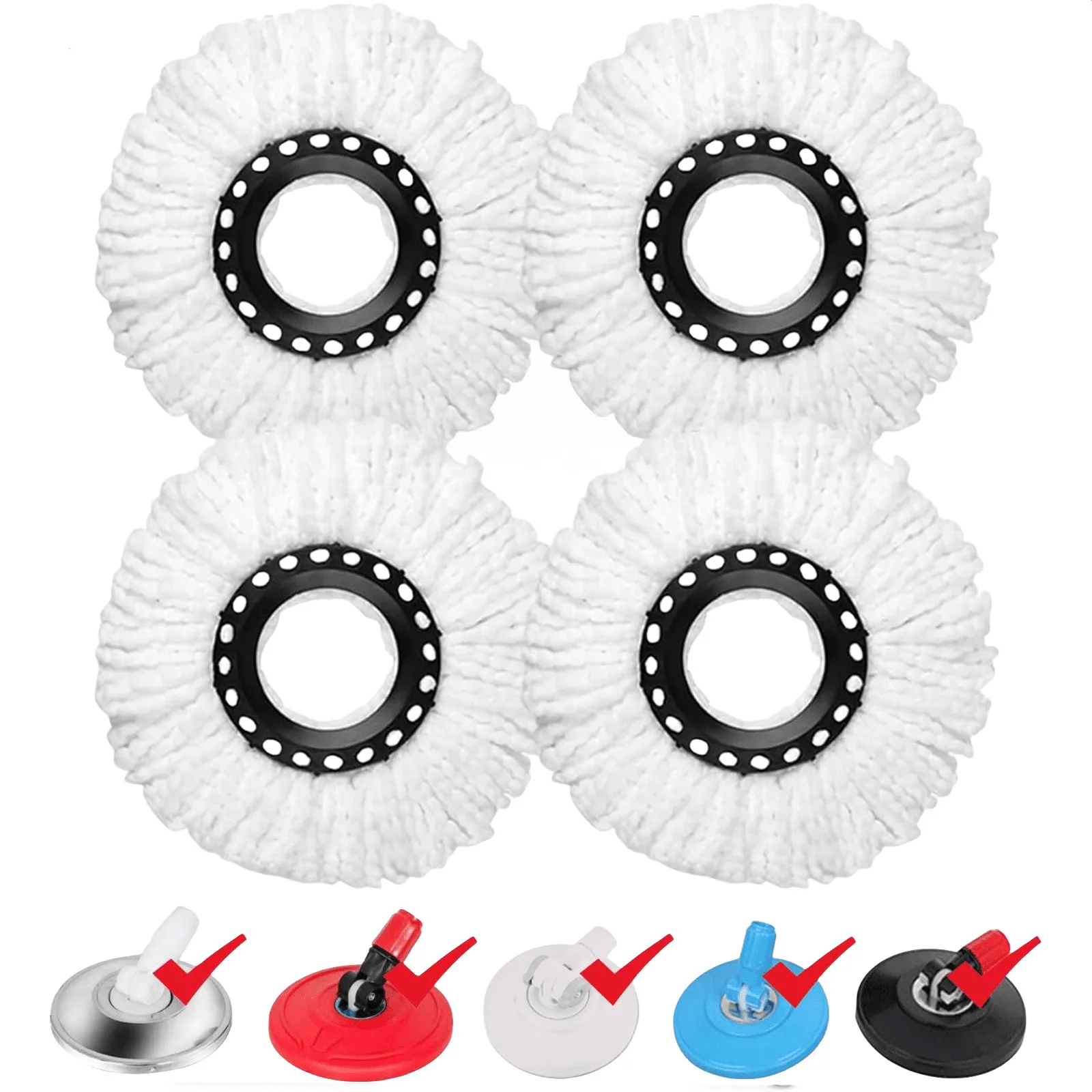 

4 Pack Spin Mop Replacement Head - Standard Round Microfiber for 360° System, Machine Washable
