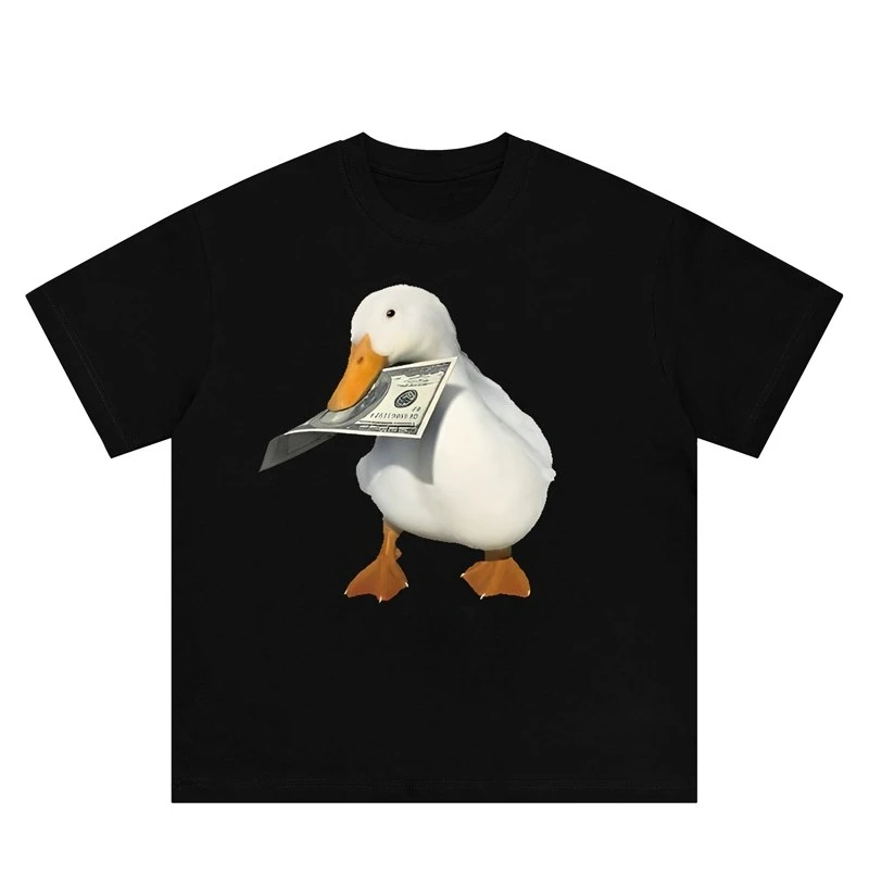 

Summer 2025 Fun duck print high-quality T-shirt fashionable and casual suitable for both men and women in short sleeves