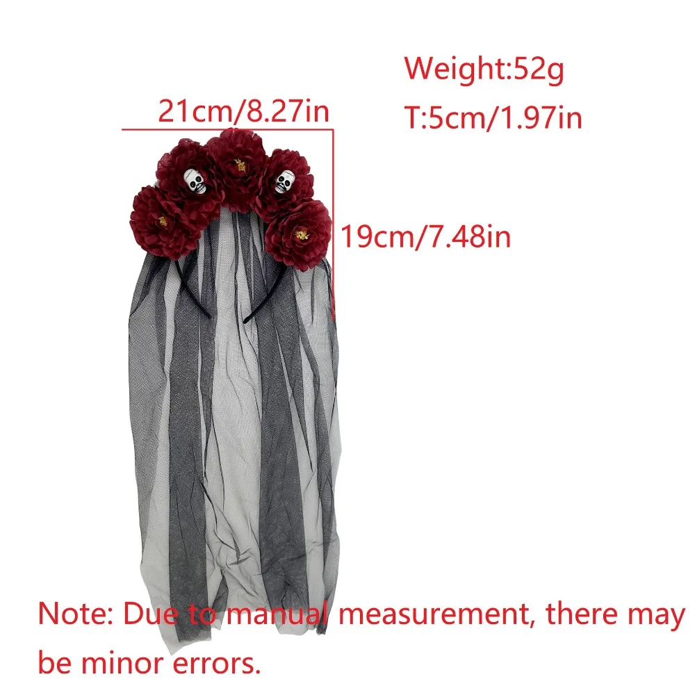 New Halloween Simulation Flower Bride Tulle Headband Black Veil Dress Up Hair Accessory For Party Day Of The Dead Headwear