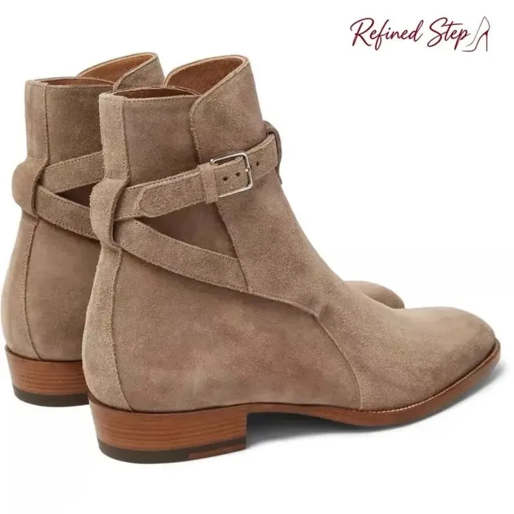 Ankle Boots Handmade High-grade Cow Suede Brown Buckle Business Casual Party Daily Classic Western Cowboy Boots