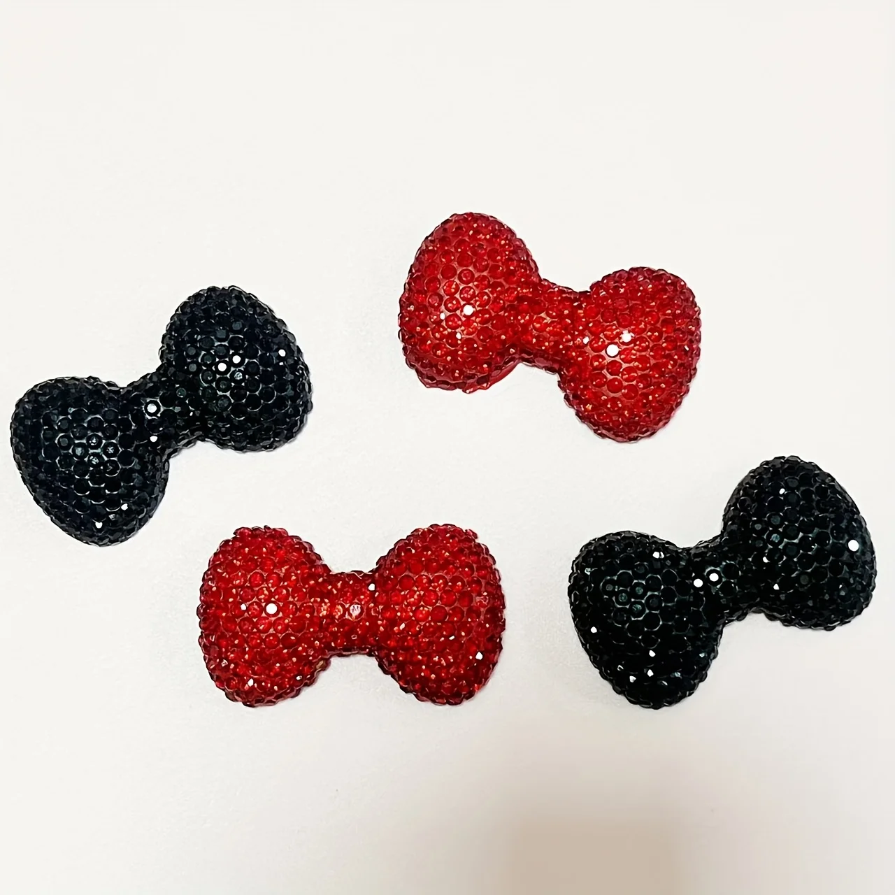 2Pcs Black Red Full Diamond Bow  Junk Phone Case Ipadcase Laptop Decoration Charm Gem Accessories Flat Back DIY Hairpin  Crafts