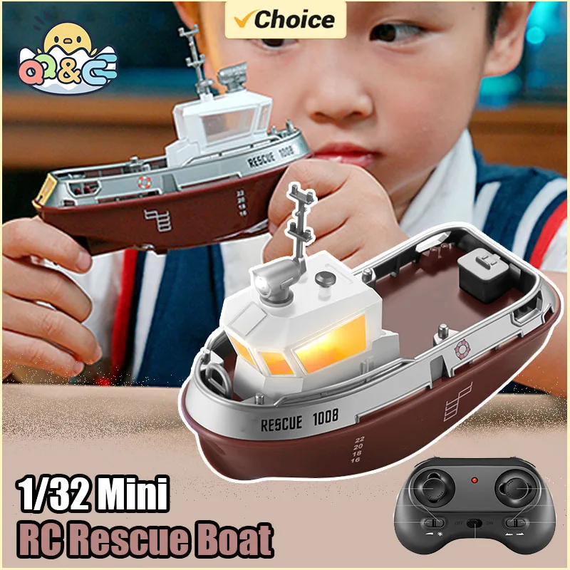 

RC Boat 1/32 Remote Control Mini Rescue Boat Dual Motor Waterproof RC Racing Ship 2.4G Watercraft Speedboat Toys for Boys Gifts