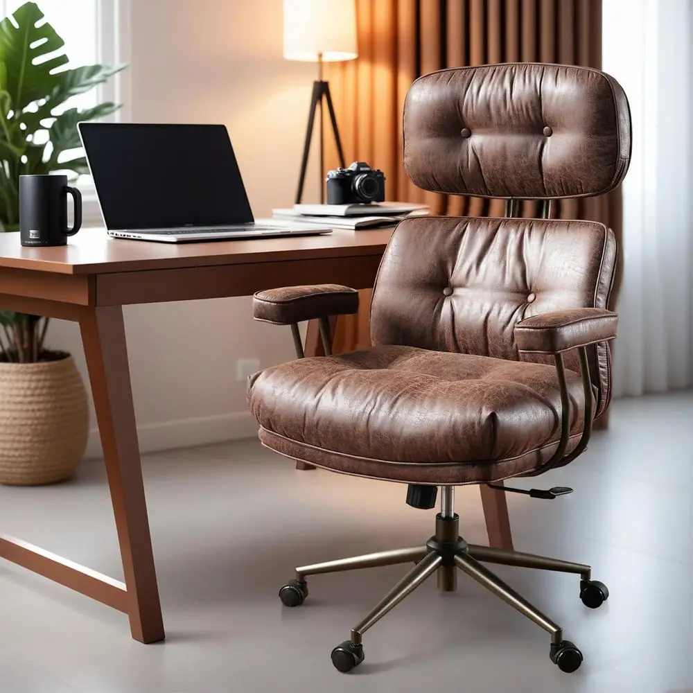 

Эргономичное современное кожаное кресло Century с плюшевой подушкой, вращающееся офисное кресло с высокой спинкой из замшевого коричневого цвета