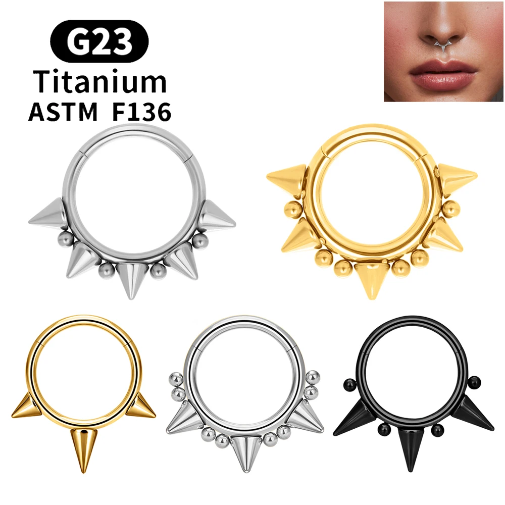 Anello Clicker per Septum in Titanio F136 G23 con Punta, 16G, con Cerniera, per Piercing, Anelli per Naso, Orecchini per Cartilagine, Helix, Trago, Gioielli per il Corpo
