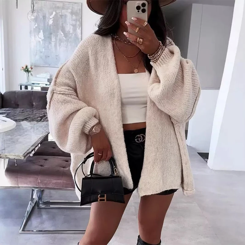 المرأة عادية خمر تريكو مفتوحة بلاكيت الخفافيش كم فضفاضة تناسب محبوك سترة المرأة الخريف طبقات وملابس منزلية غير رسمية #3