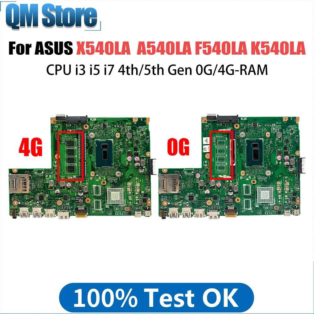 X540L Mainboard For ASUS X540LA A540LA F540LA K540LA R540LA X540LJ Laptop Motherboard i3 i5 i7 4th 5th Gen CPU 0G 4G RAM