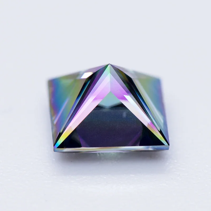 Moissanite Stone Rainbow Green Color Princess Cut Lab Grown Diamond for Charms DIY Jewelry Making Materials with GRA Certificate