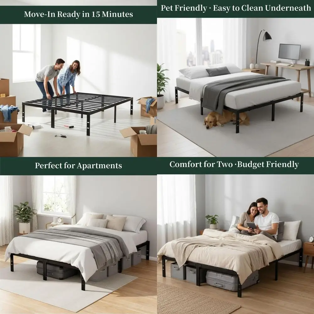 

14-дюймовая металлическая кровать с прочной стальной решеткой, не требует пружинного блока, простая сборка, место для хранения под кроватью