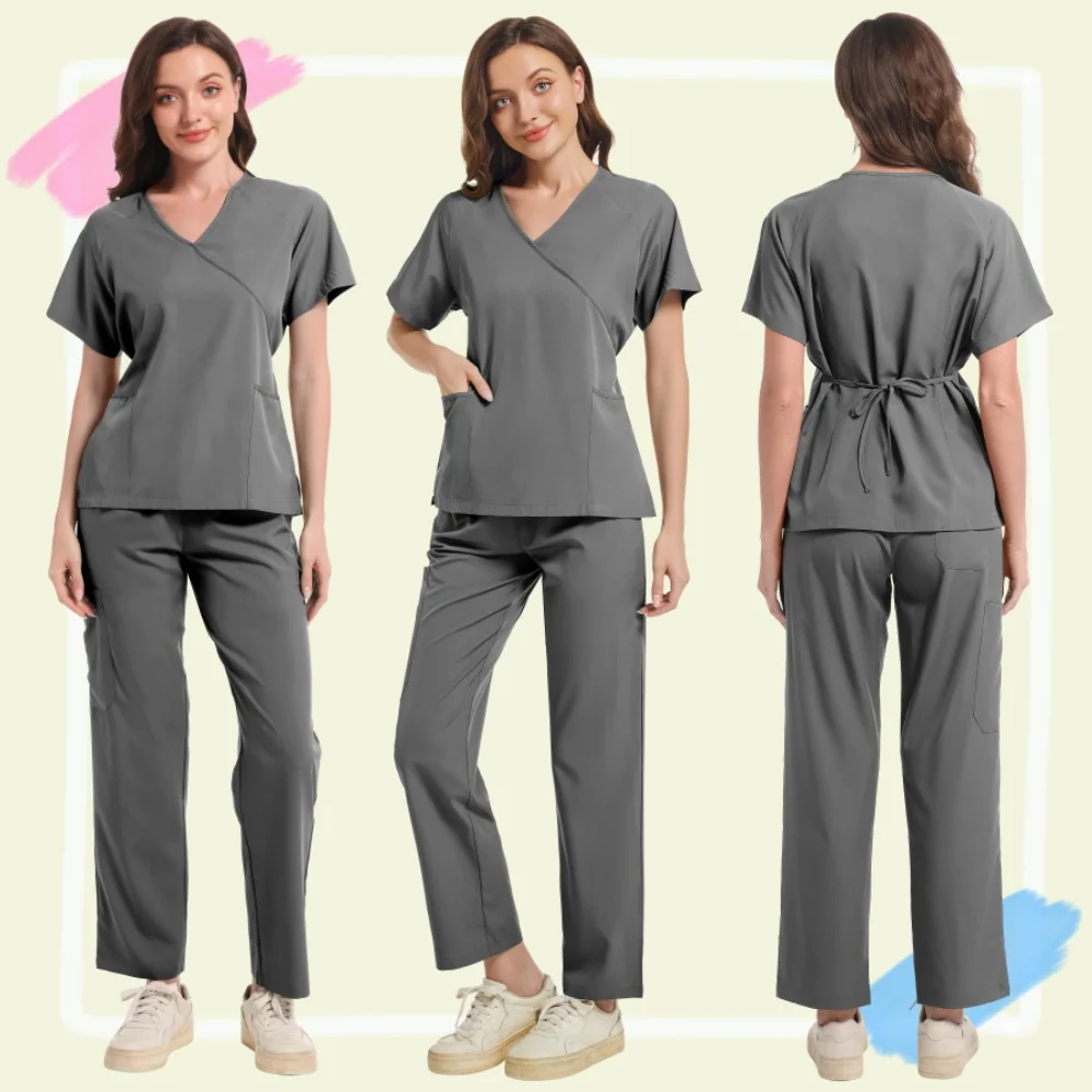 Laboratorio salón de belleza Hospital clínica Dental uniforme de médico manga corta resistente a las arrugas lavable cuidado de enfermera conjunto de Ropa de Trabajo