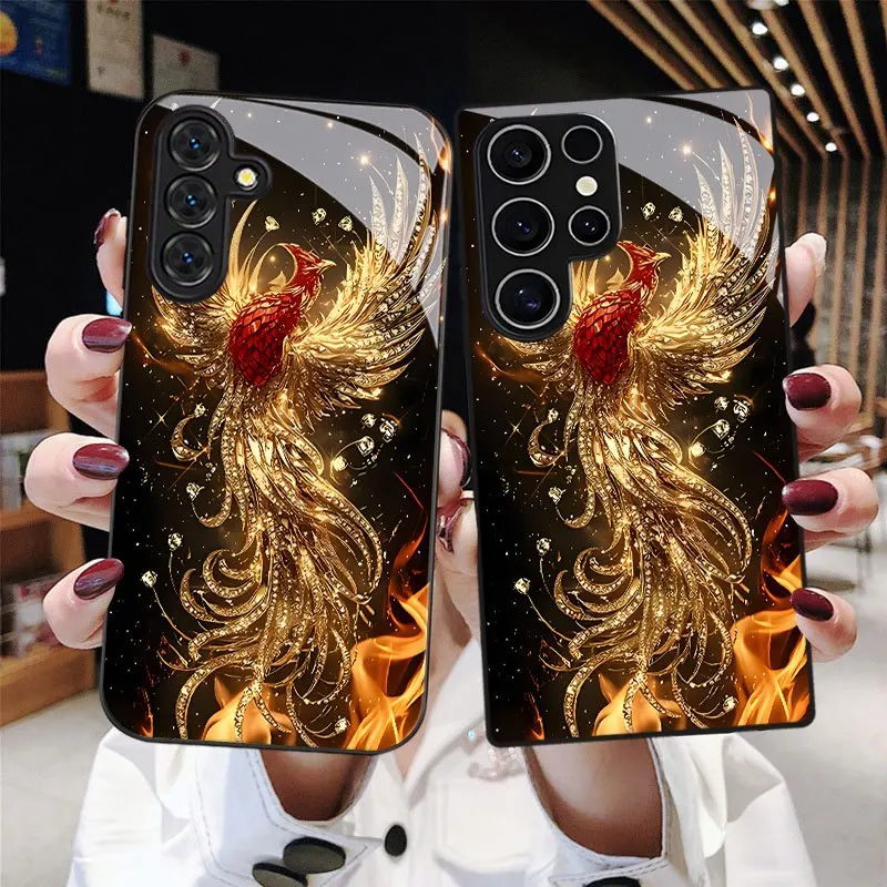 Painted phoenix patterns Tempered Glass Phone Case For Samsung Galaxy S26/25/24/24/23/22 FE PLUS Edge Ultra 5G Lens protection
