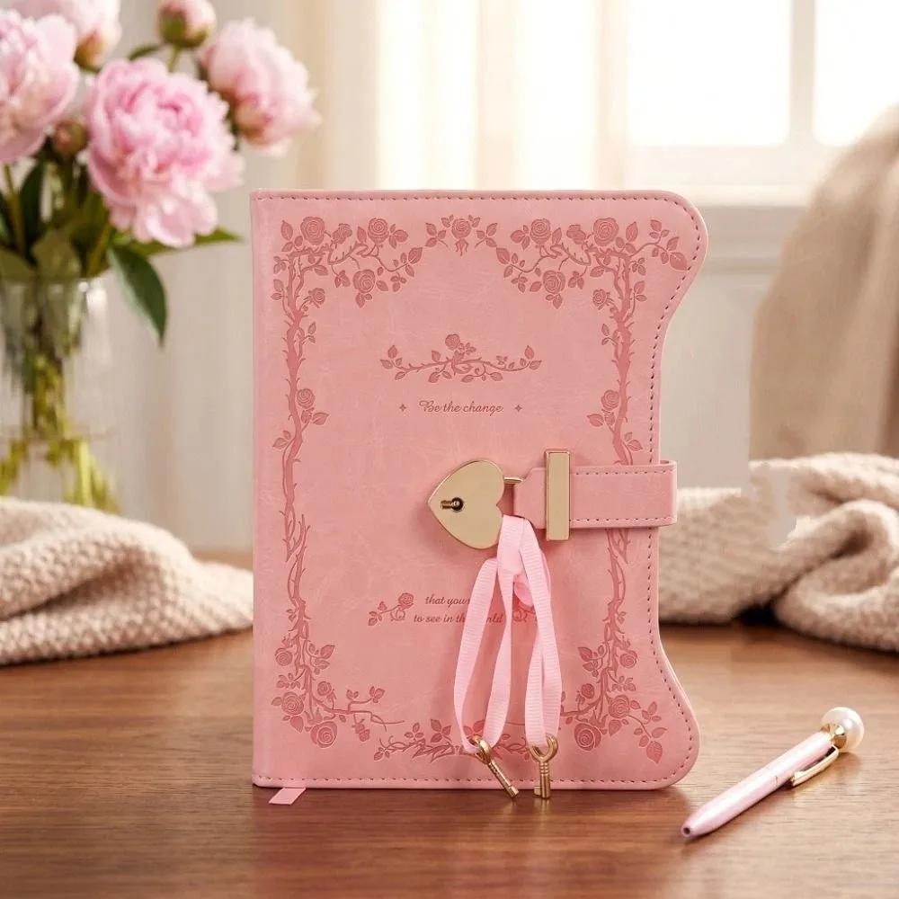 Cute B6 Love Lock Keys Notebook Cute Design 360 Pages Diary Notebook Vintage Handheld Ledger With Pen Student