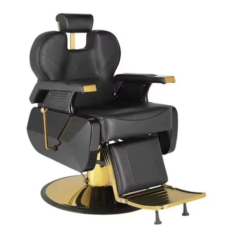 

Antique Heavy Duty Hydraulic Man Barber Chair Salon Furniture Pu Leather Luxury Salon Furniture Set Gold