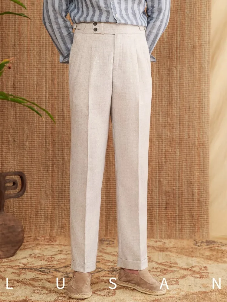

Men's Italian Style High-Waisted Slim Fit Pants - Breathable Casual Trousers for Commuting & Height Increasing