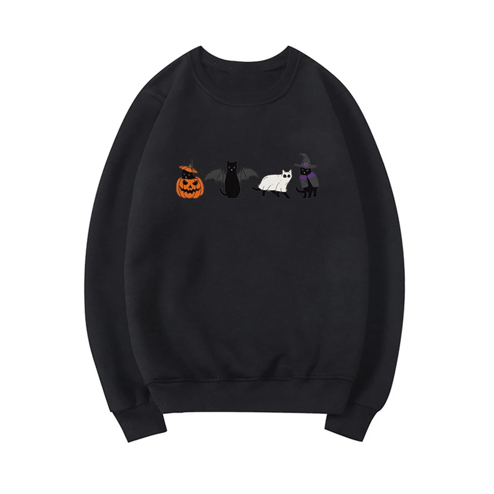 Halloween Sweatshirt Cat Top Ghost Hoodie Halloween Cat Sweatshirts Women Long Sleeve Pullovers Spooky Season Hoodies