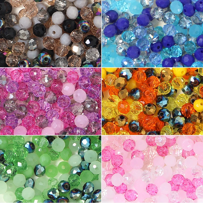 100-200 Stück 4/6/8 mm facettierte Glasperlen bunte transparente lose Perlen für Schmuckherstellung DIY Armbänder Halskette Zubehör