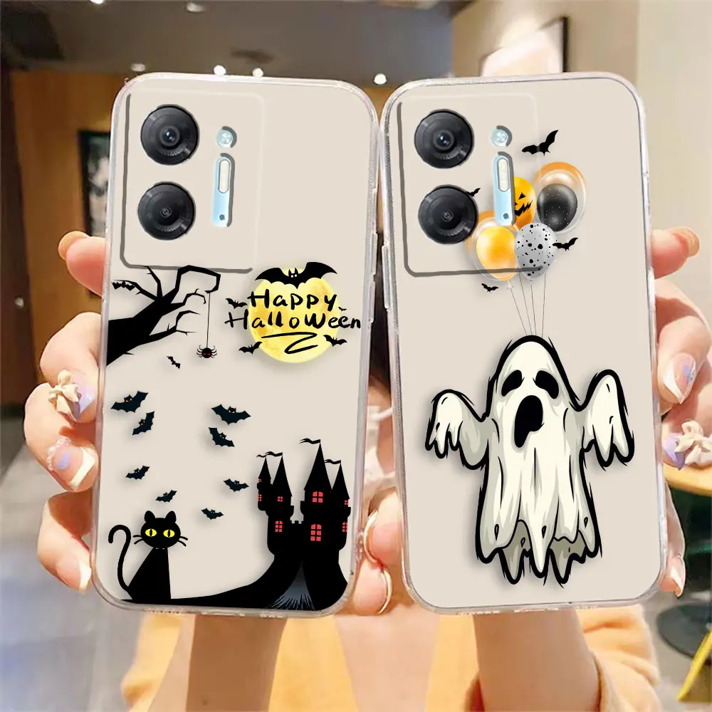 Clear Phone Case For Infinix HOT 9 10 11 12 12i 20 20s 30 30i POVA 2 3 4 PRO PLAY Case Shell Halloween Castle Ghost Pumpkin Bat