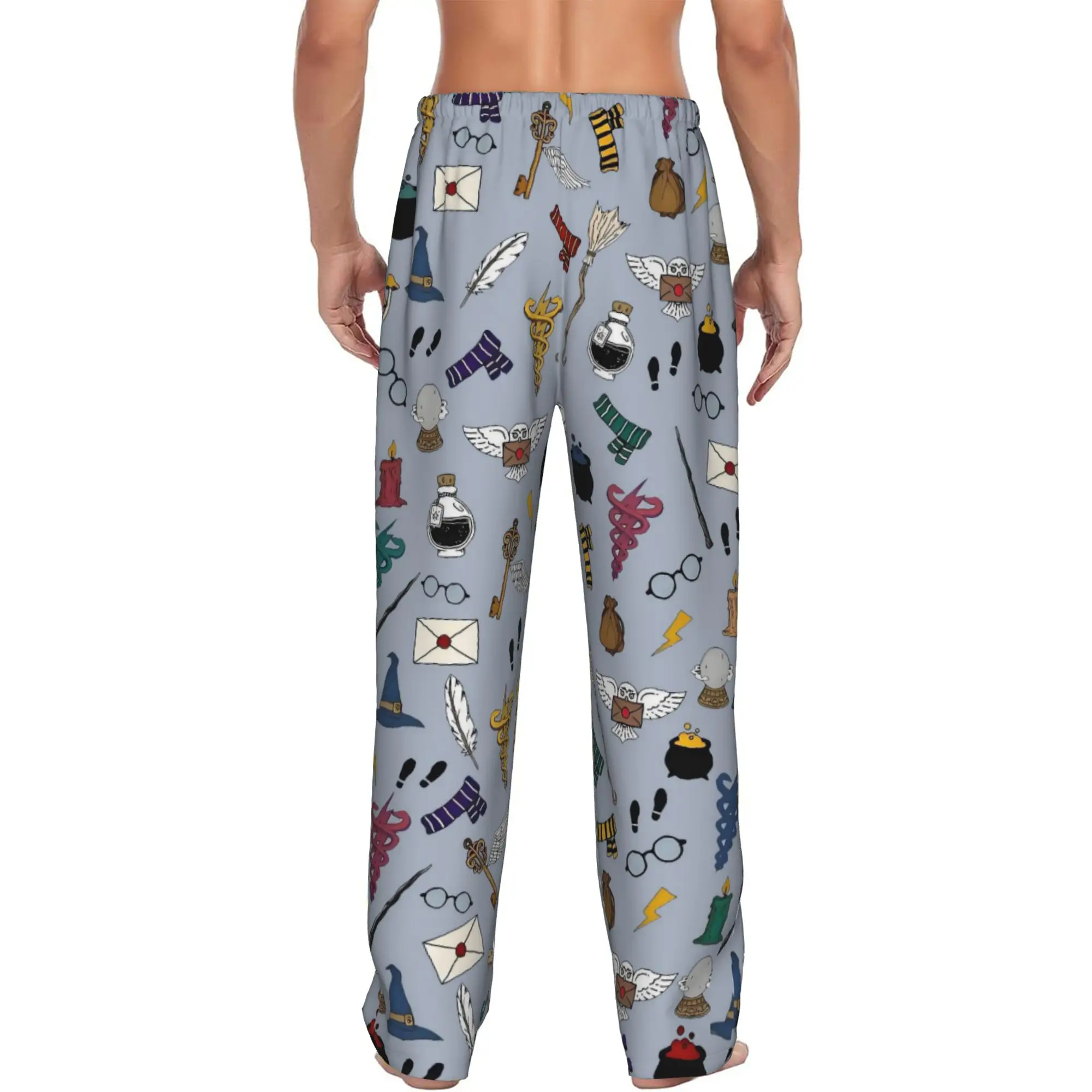 Custom Men's H-Harryed Halloween Pajama Pants Printed Magic School Sleep Sleepwear Bottoms with Pockets