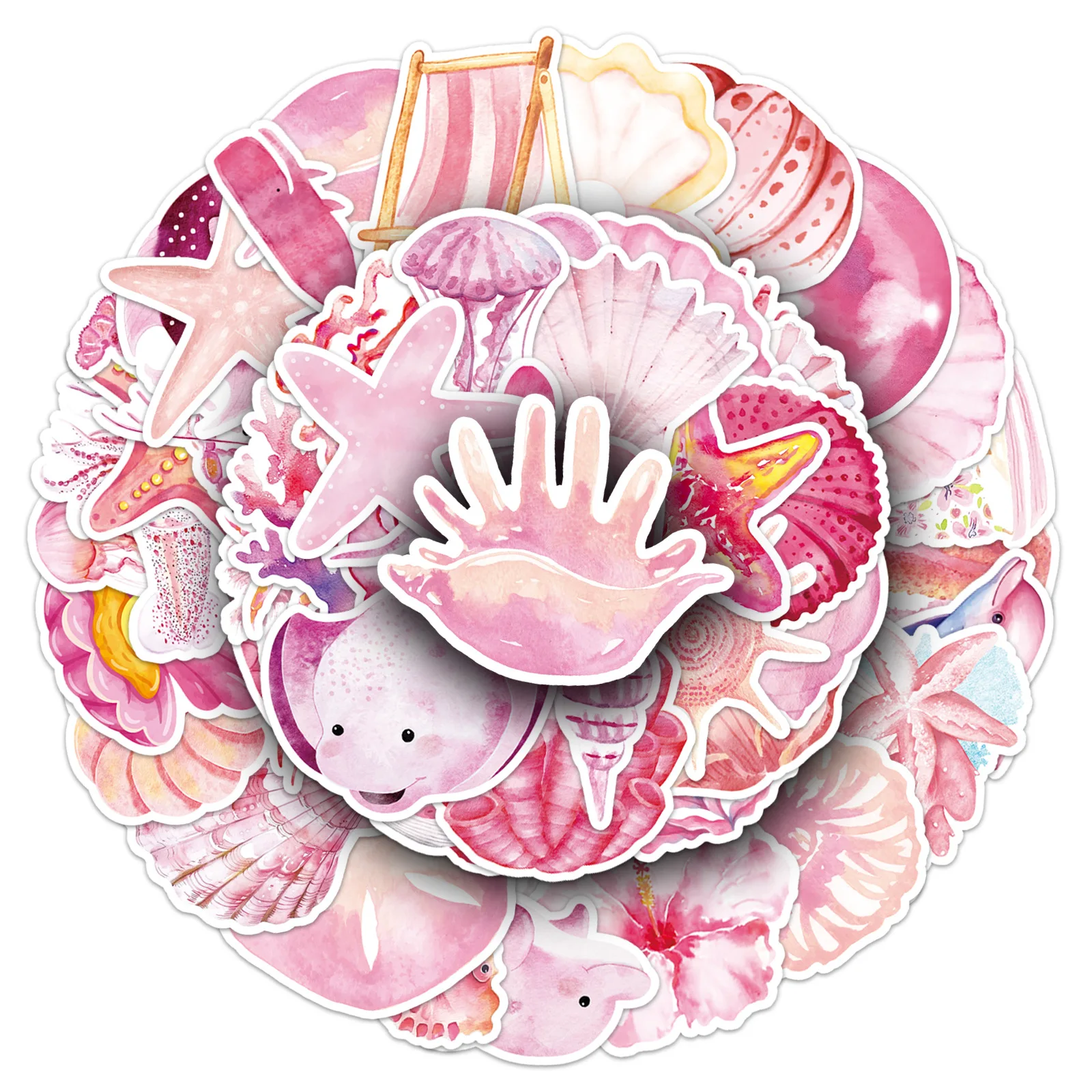 50 قطعة من ملصقات خربش المحيط الوردي كارتونية لطيفة وممتعة وشخصية إبداعية لتزيين سجل القصاصات ودراجة الجيتار هدية لعبة أطفال