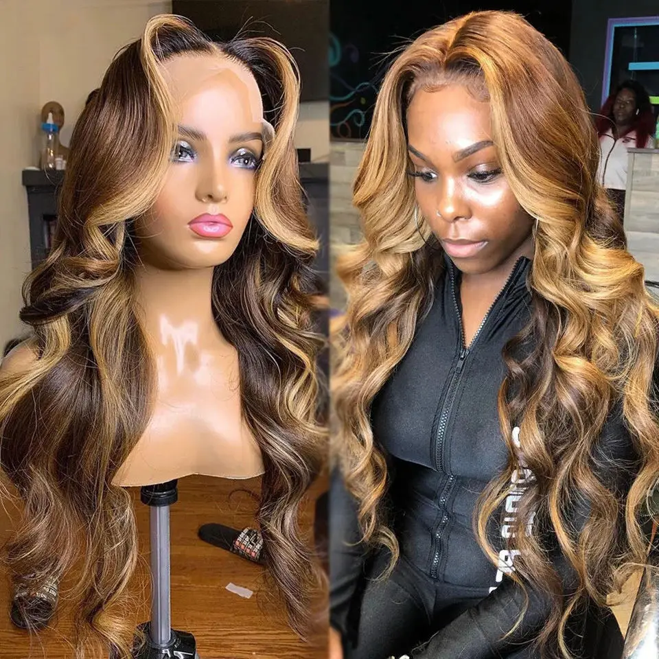 Highlight 13x6 Lace Frontal Wig Human Hair Ombre Blonde Body Wave Lace Front Wigs P4/27 Raw Brazilian Glueless 5X5 Hd Closure