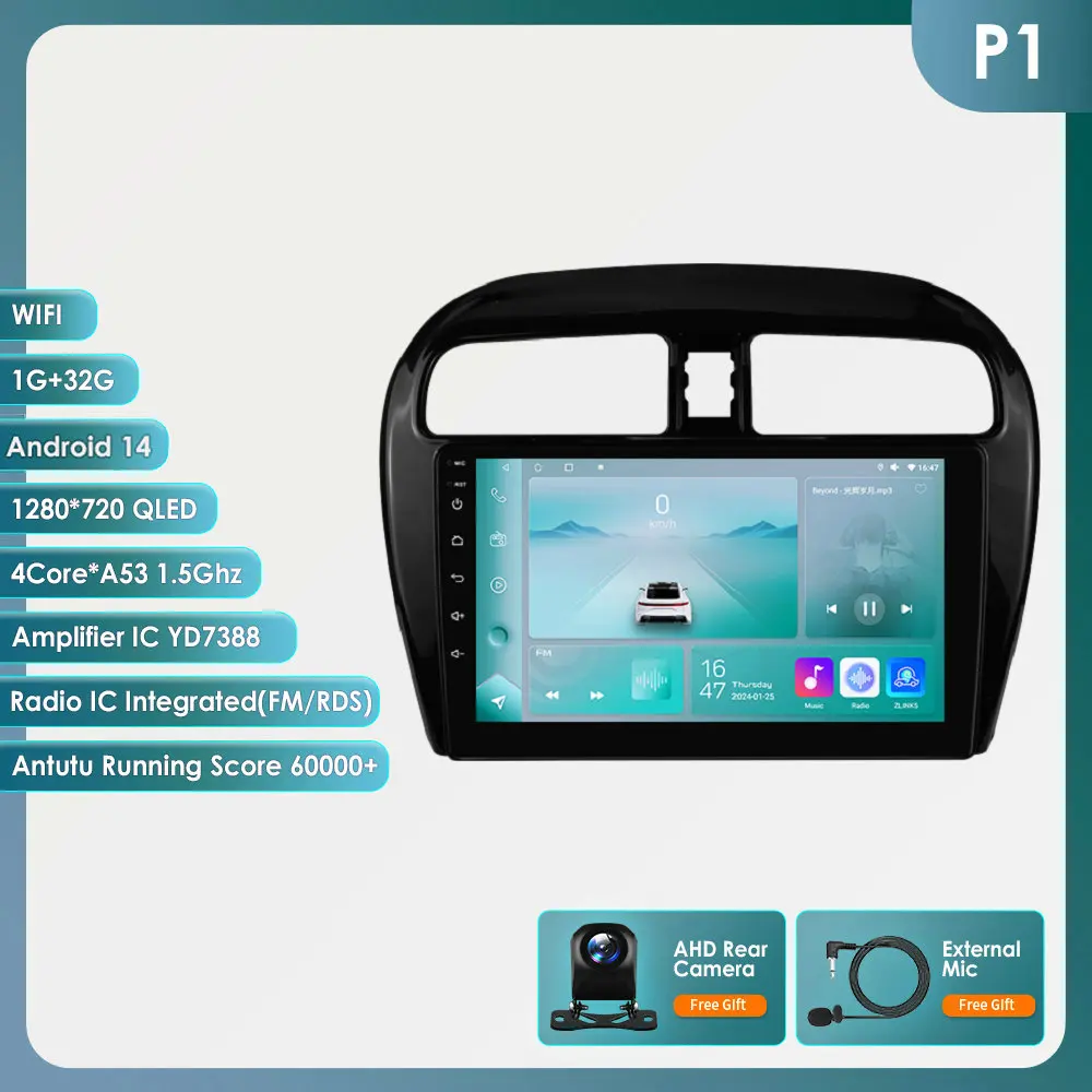 Hizpo Autoradio Carplay 4G AI Systemen Android Autoradio voor Mitsubishi Mirage/Space Star 2012-2023 multimedia Video Player GPS