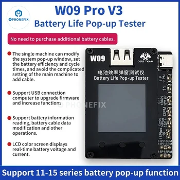 W09 Pro V3 Battery Programmer iPhone 11-15 Pro Max Battery Pop-up Repair Tester Change Health Data and Loop Tool