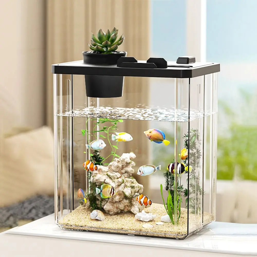 Transparent Betta Fish Viewing Box Removable Plastic Tabletop Fish Tank with Cover Goldfish Bowl Hydroponic Planter Fish Tank